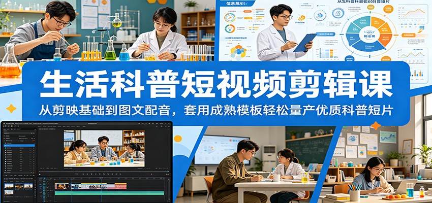 生活科普短视频剪辑课:从剪映基础到图文配音,套用成熟模板轻松量产优质科普短片-小创项目网