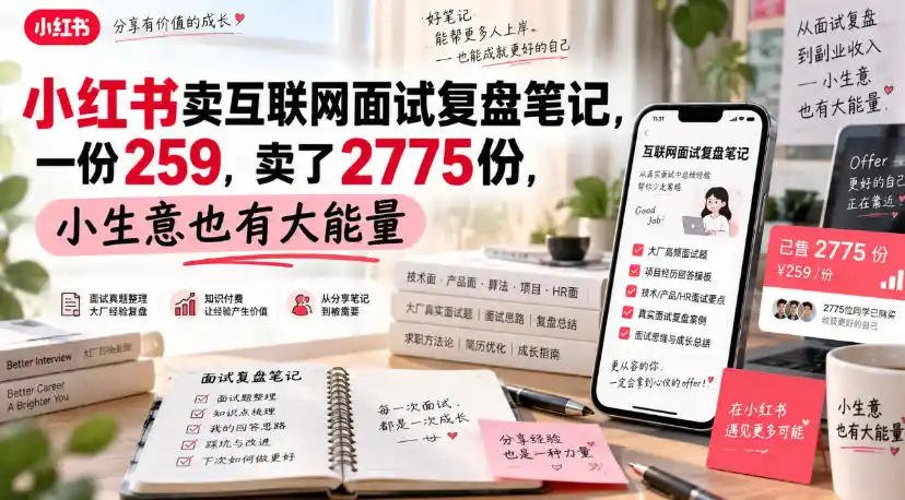 小红书卖互联网面试复盘笔记，一份259，卖了2775份，小生意也有大能量-小创项目网