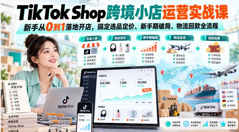 TikTok Shop跨境小店运营实战课，新手从0到1落地开店，搞定选品定价、新手期破局、物流回款全流程-小创项目网