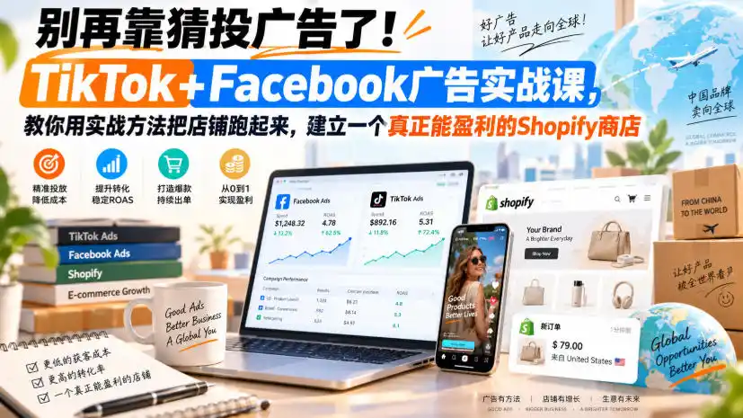 别再靠猜投广告了！TikTok+Facebook广告实战课，教你用实战方法把店铺跑起来，建立一个真正能盈利的Shopify商店【原创双语字幕】-小创项目网