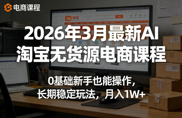 2026年3月最新AI淘宝无货源电商课程，0基础新手也能操作，长期稳定玩法，月入1W+-小创项目网