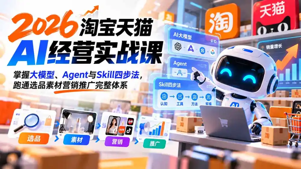 【无水印】2026淘宝天猫AI经营实战课：掌握大模型、Agent与Skill四步法，跑通选品素材营销推广完整体系-小创项目网