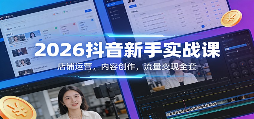 2026抖音新手实战课：店铺运营，内容创作，流量变现全套-小创项目网