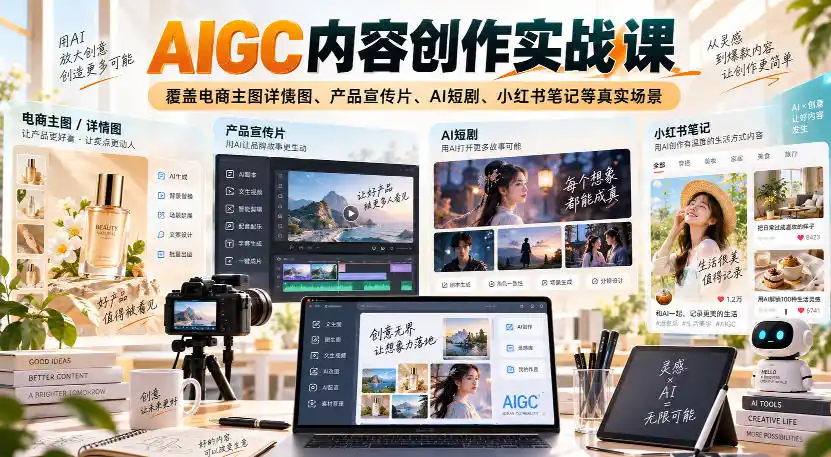 AIGC内容创作实战课，覆盖电商主图详情图、产品宣传片、AI短剧、小红书笔记等真实场景-小创项目网
