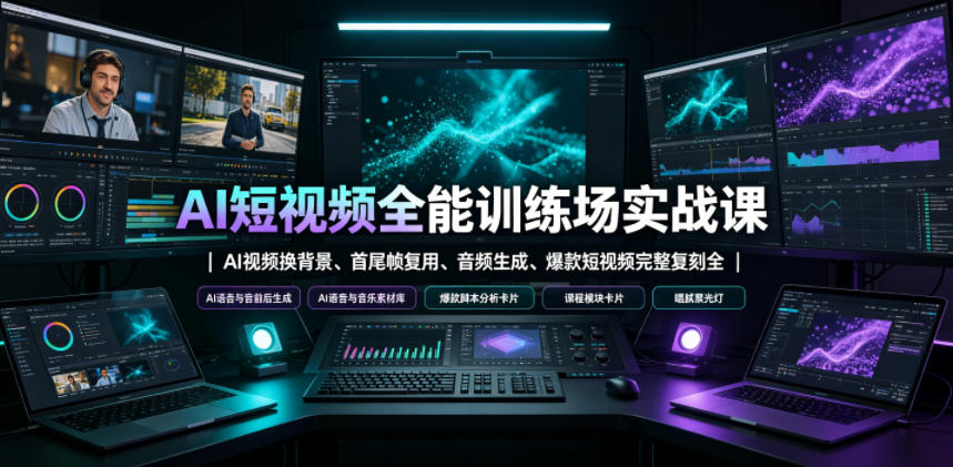 AI短视频全能训练场实战课｜AI视频换背景、首尾帧复用、音频生成、爆款短视频完整复刻全套实操教学-小创项目网