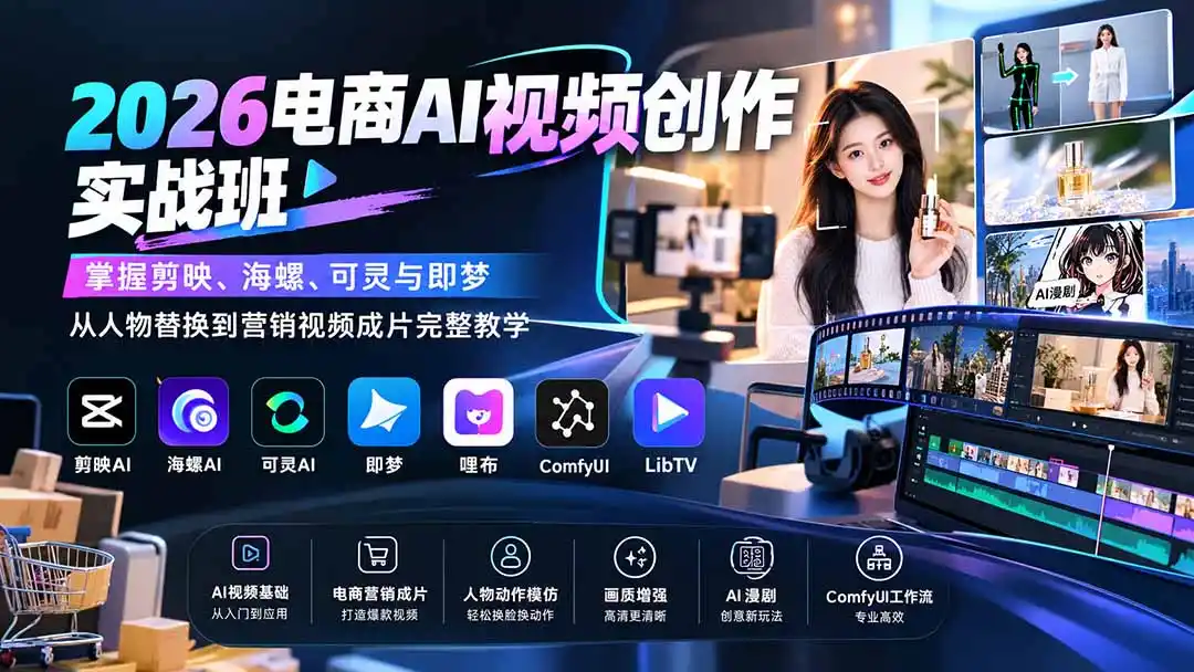 2026电商AI视频创作实战班：掌握剪映、海螺、可灵与即梦，从人物替换到营销视频成片完整教学-小创项目网