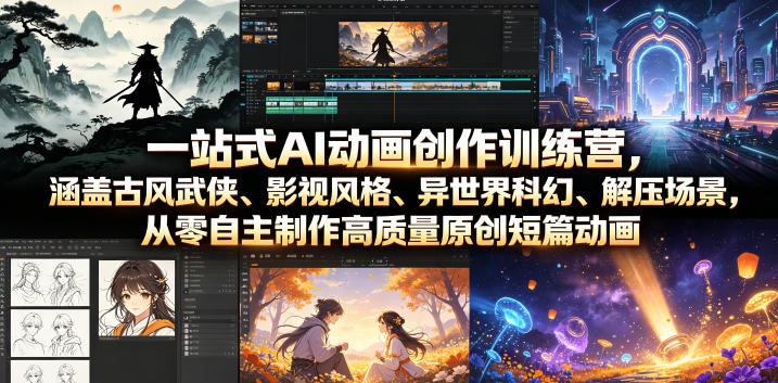 一站式AI动画创作训练营，涵盖古风武侠、影视风格、异世界科幻、解压场景，从零自主制作高质量原创短篇动画-小创项目网