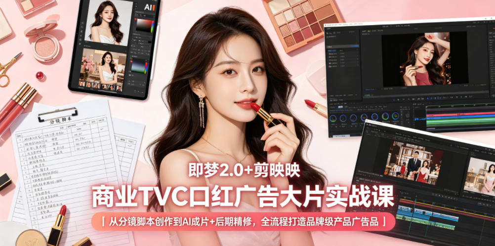 即梦2.0+剪映商业TVC口红广告大片实战课｜从分镜脚本创作到AI成片+后期精修，全流程打造品牌级产品广告-小创项目网