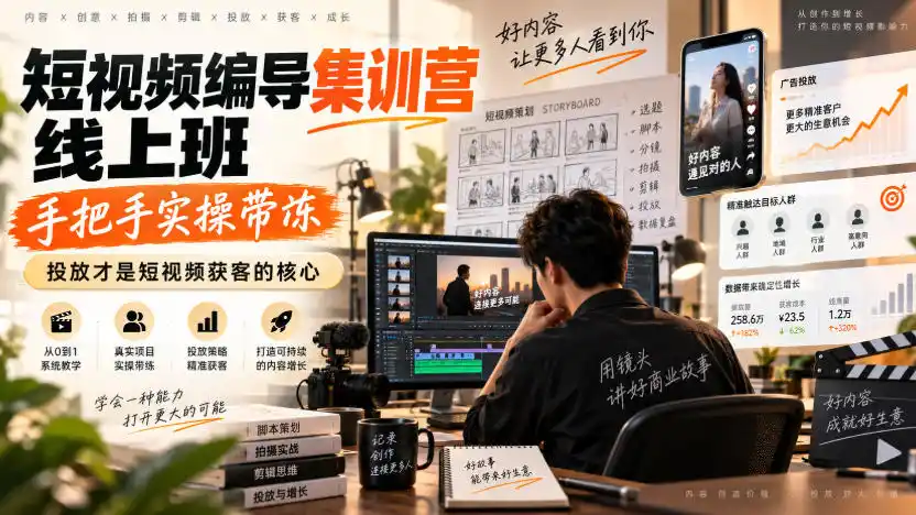 短视频编导集训营线上班，手把手实操带冻，投放才是短视频获客的核心-小创项目网