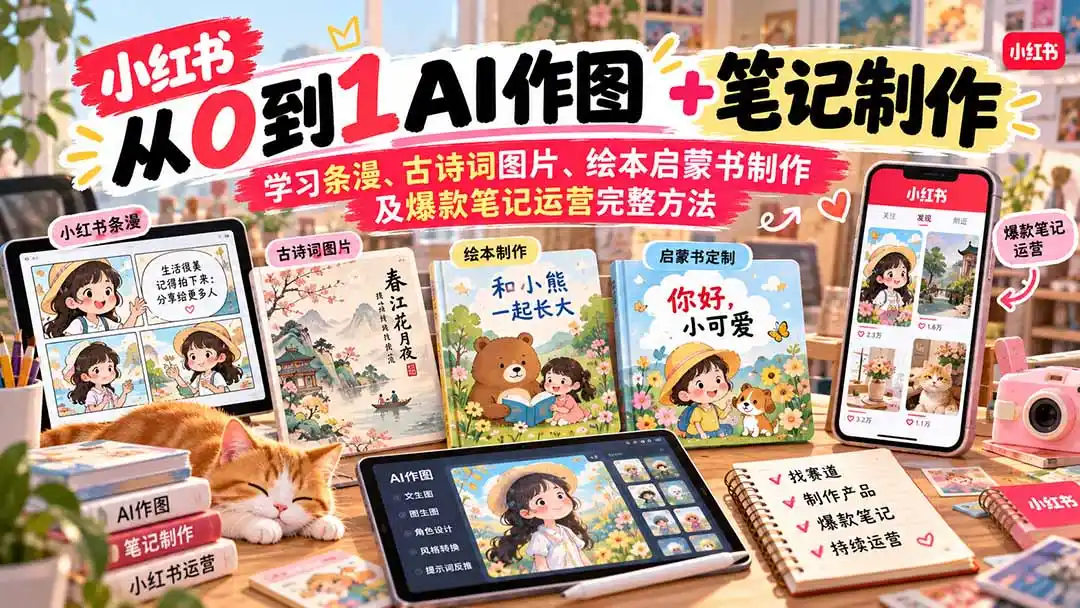 2026小红书AI内容创作从0到1-更新1009：学习条漫、古诗词图片、绘本启蒙书制作及爆款笔记运营完整方法-小创项目网