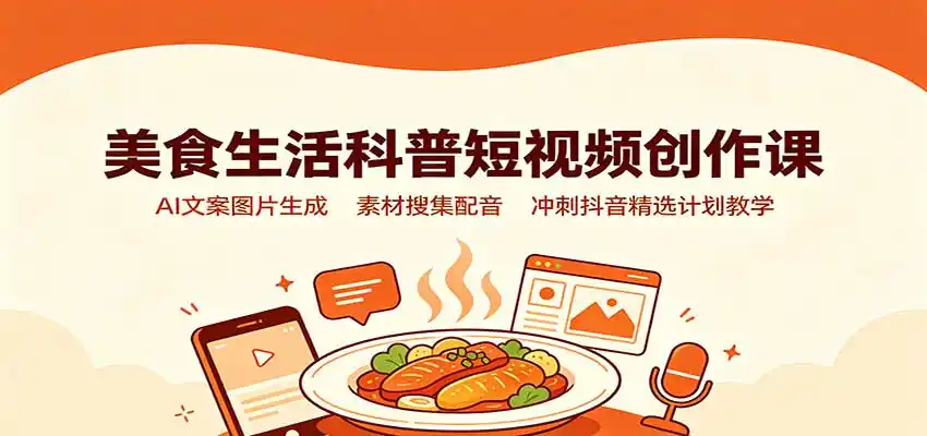 美食生活科普短视频创作课：AI文案图片生成，素材搜集配音，冲刺抖音精选计划教学-小创项目网