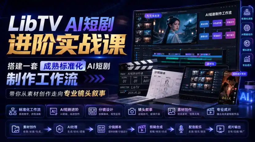 LibTV AI短剧进阶实战课，搭建一套成熟标准化AI短剧制作工作流，带你从素材创作走向专业镜头叙事-小创项目网