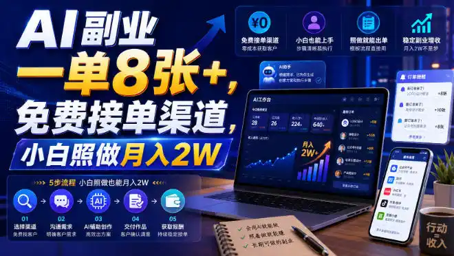 AI副业一单8张+，免费接单渠道，小白照做月入2W【揭秘】-小创项目网