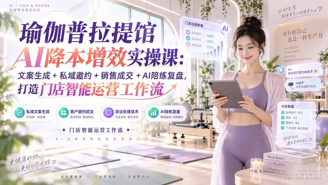 瑜伽普拉提馆AI降本增效实操课：文案生成+私域邀约+销售成交+AI陪练复盘，打造门店智能运营工作流-小创项目网
