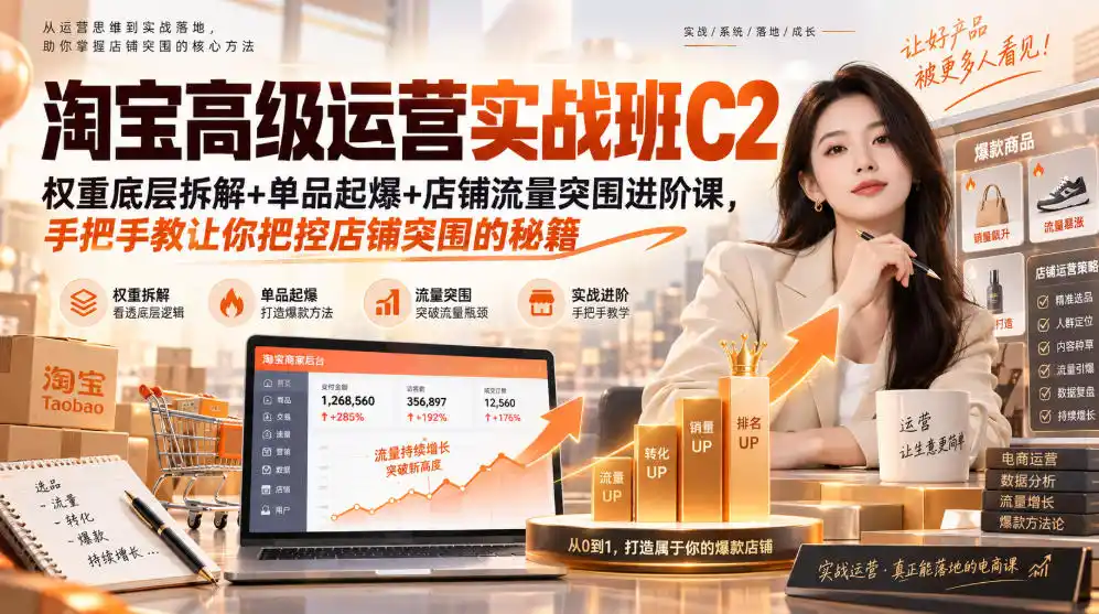 淘宝高级运营实战班C2｜权重底层拆解+单品起爆+店铺流量突围进阶课，手把手教让你把控店铺突围的秘籍-小创项目网