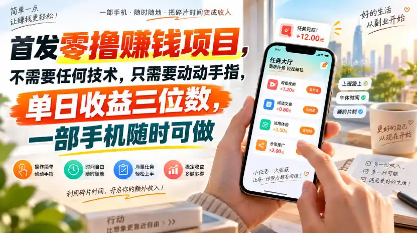 首发零撸賺钱项目，不需要任何技术，只需要动动手指，单日收益三位数，一部手机随时可做【揭秘】-小创项目网