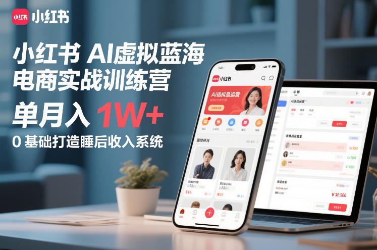 小红书AI虚拟蓝海电商实战训练营，单月入1W+，0基础打造睡后收入系统(更新)-小创项目网