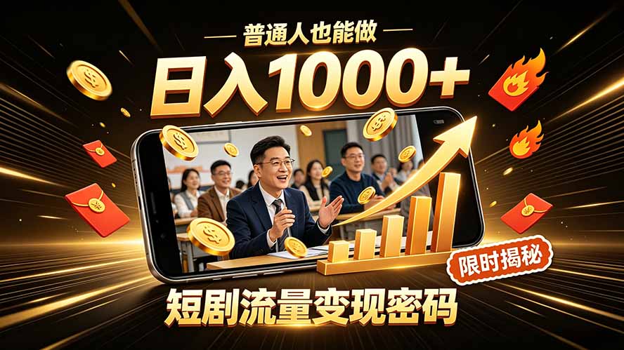 一部手机做短剧分发，不用真人出镜、不用拍摄剧本，快手流量变现日赚千元-小创项目网