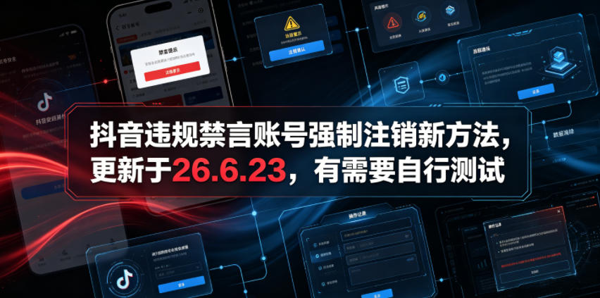 抖音违规禁言账号强制注销新方法，更新于26.6.23，有需要自行测试-小创项目网