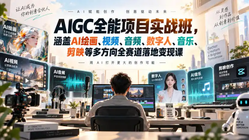 AIGC全能项目实战班，涵盖AI绘画、视频、音频、数字人、音乐、剪映等多方向全赛道落地变现课-小创项目网