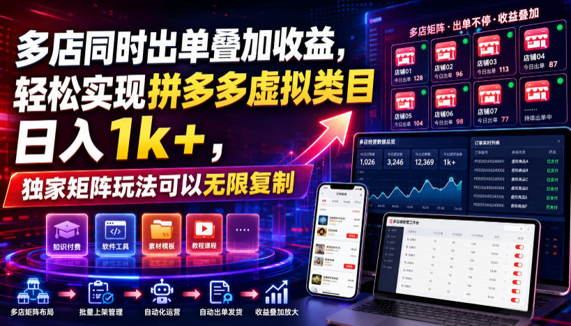 多店同时出单叠加收益，轻松实现拼多多虚拟类目日入1k+，独家矩阵玩法可以无限复制【揭秘】-小创项目网