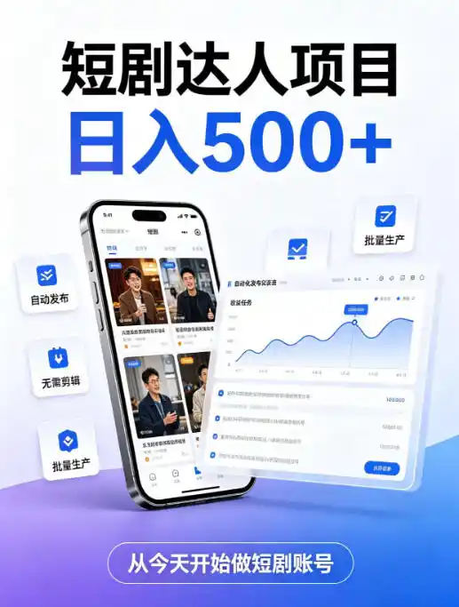 短剧达人项目，日入500+，普通人的创业计划，低门槛开启线上副业新机遇【揭秘】-小创项目网