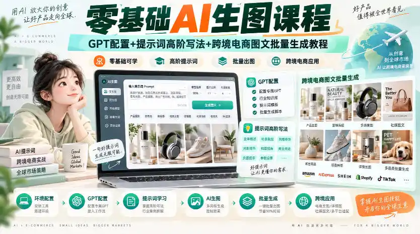 零基础AI生图课程，GPT配置+提示词高阶写法+跨境电商图文批量生成教程-小创项目网