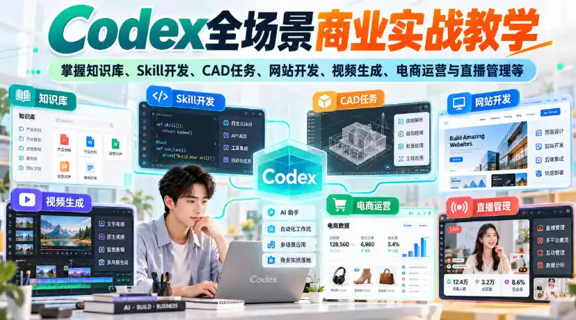 Codex全场景商业实战教学，掌握知识库、Skill开发、CAD任务、网站开发、视频生成、电商运营与直播管理等(更新1010)-小创项目网