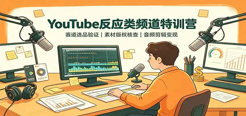 YouTube反应类频道特训营：赛道选品验证，素材版权核查，音频剪辑变现-小创项目网
