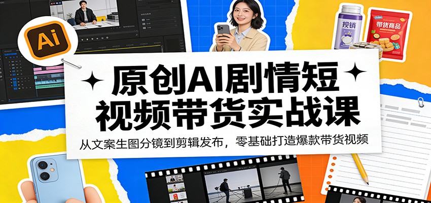 原创AI剧情短视频带货实战课:从文案生图分镜到剪辑发布,零基础打造爆款带货视频-小创项目网