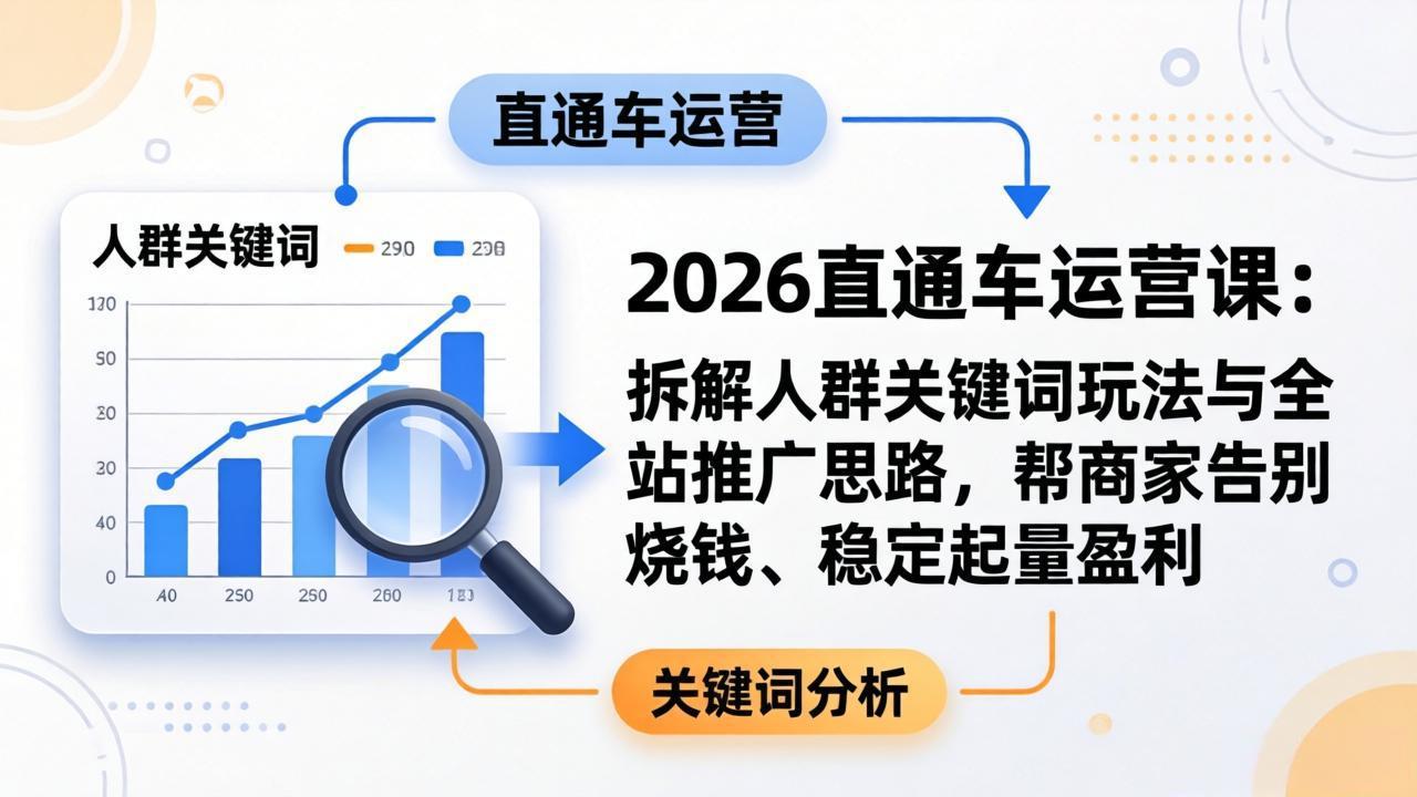 2026直通车运营课：拆解人群关键词玩法与全站推广思路，帮商家告别烧钱、稳定起量盈利-小创项目网