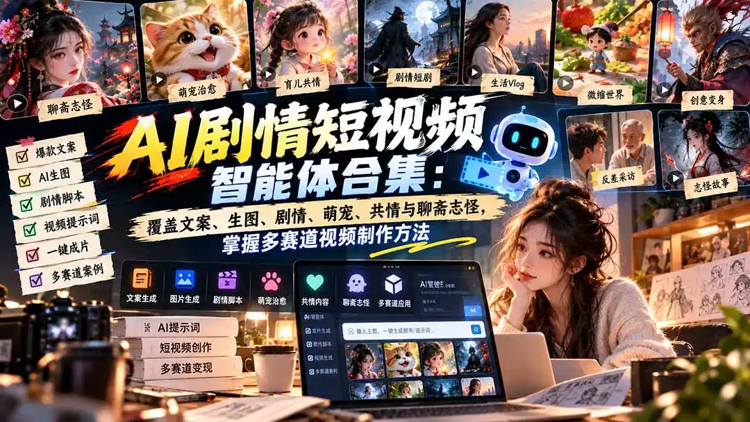 【无水印】AI剧情短视频智能体合集：覆盖文案、生图、剧情、萌宠、共情与聊斋志怪，掌握多赛道视频制作方法-小创项目网