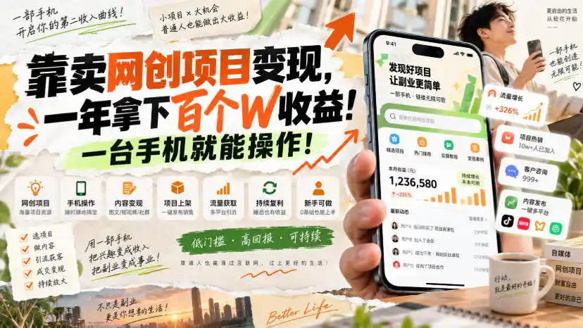 网创小程序虚拟资料变现，一年拿下百万收益，一部手机就可以做，0成本变现副业！-小创项目网