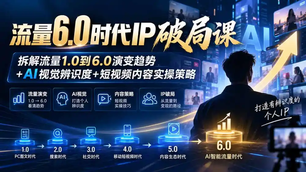 流量6.0时代IP破局课-更新：拆解流量1.0到6.0演变趋势+AI视觉辨识度+短视频内容实操策略-小创项目网