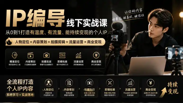 【无水印】IP编导线下实战课，从人物定位到短视频拍摄剪辑，全流程打造有温度、有流量、能持续变现的个人IP内容-小创项目网