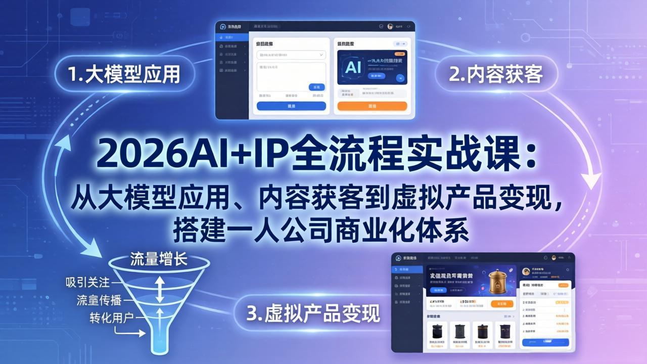 2026AI+IP全流程实战课：从大模型应用、内容获客到虚拟产品变现，搭建一人公司商业化体系-小创项目网