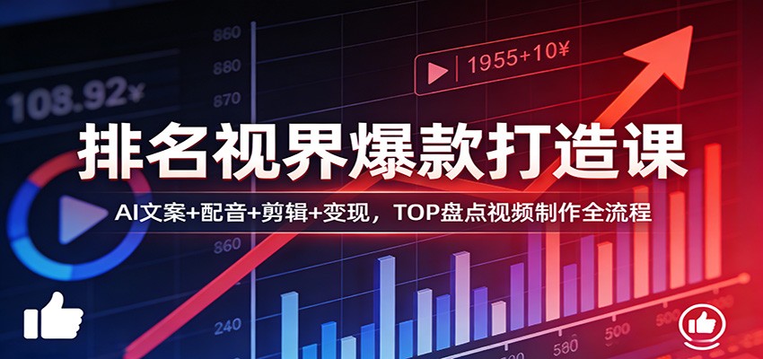 排名视界爆款打造课：AI文案+配音+剪辑+变现，TOP盘点视频制作全流程-小创项目网