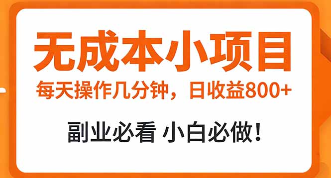 无成本小项目 每天操作几分钟，真实日收益800+ 副业必看 小白必做！-小创项目网