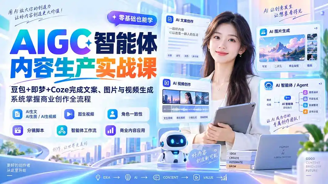 AIGC智能体内容生产实战课：豆包+即梦+Coze完成文案、图片与视频生成，系统掌握商业创作全流程-小创项目网