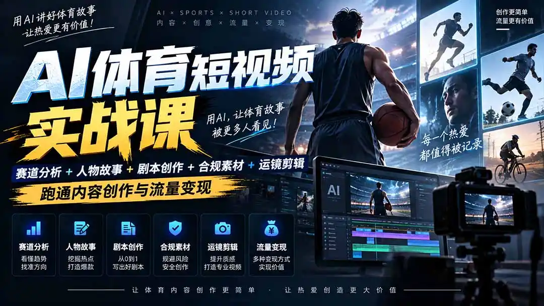 AI体育短视频赛道顶级玩法｜赛道分析+人物故事+剧本创作+版权处理+运镜剪辑，跑通流量变现-日赚1K+-小创项目网