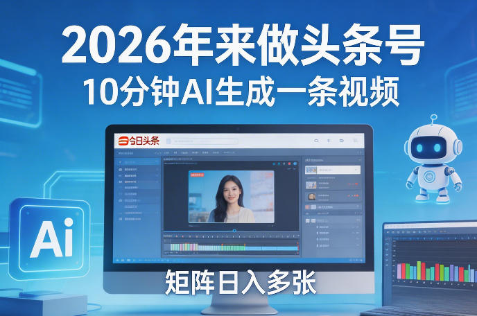 2026年来做头条号，10分钟AI生成一条视频，矩阵日入多张-小创项目网