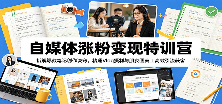 自媒体涨粉变现特训营：拆解爆款笔记创作诀窍，精通Vlog摄制与朋友圈美工高效引流获客-小创项目网