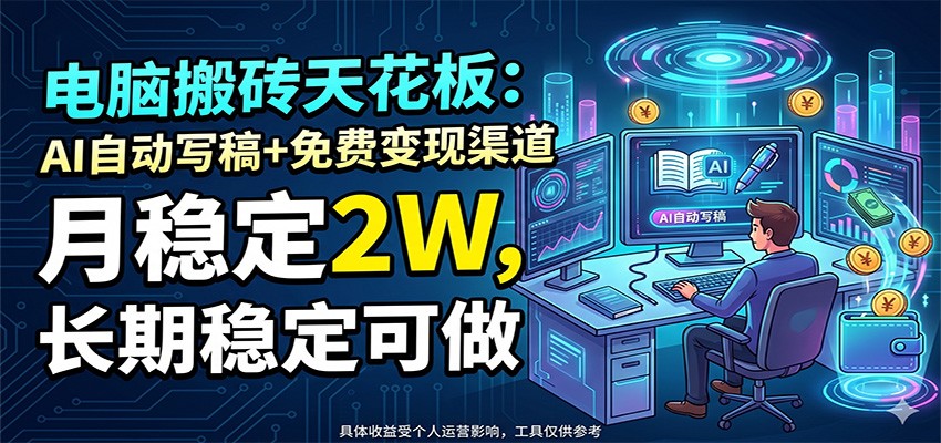 电脑搬砖天花板：AI自动写稿+免费变现渠道，月稳定2W，长期稳定可做-小创项目网