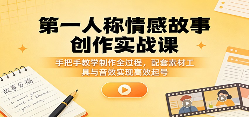 第一人称情感故事创作实战课：手把手教学制作全过程，配套素材工具与音效实现高效起号-小创项目网