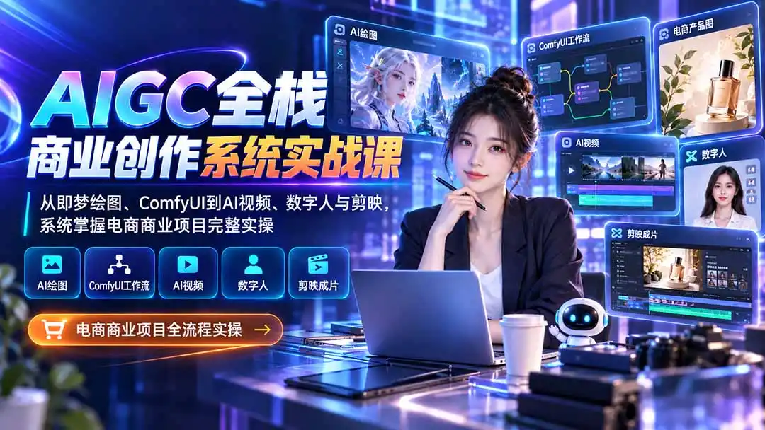 AIGC全栈商业创作系统实战课-无水印：从即梦绘图、ComfyUI到AI视频、数字人与剪映，系统掌握电商商业项目完整实操-小创项目网