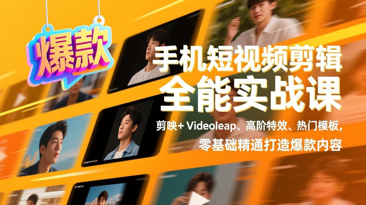 手机短视频剪辑全能实战课，剪映+Videoleap、高阶特效、热门模板，零基础精通打造爆款内容-小创项目网