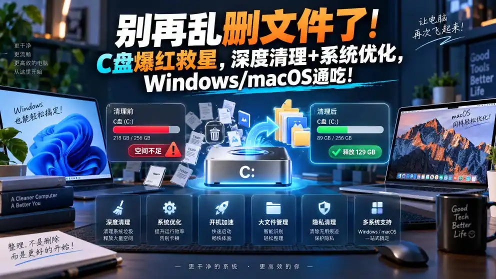 别再乱删文件了！C盘爆红救星，深度清理+系统优化，Windows/macOS通吃！-小创项目网