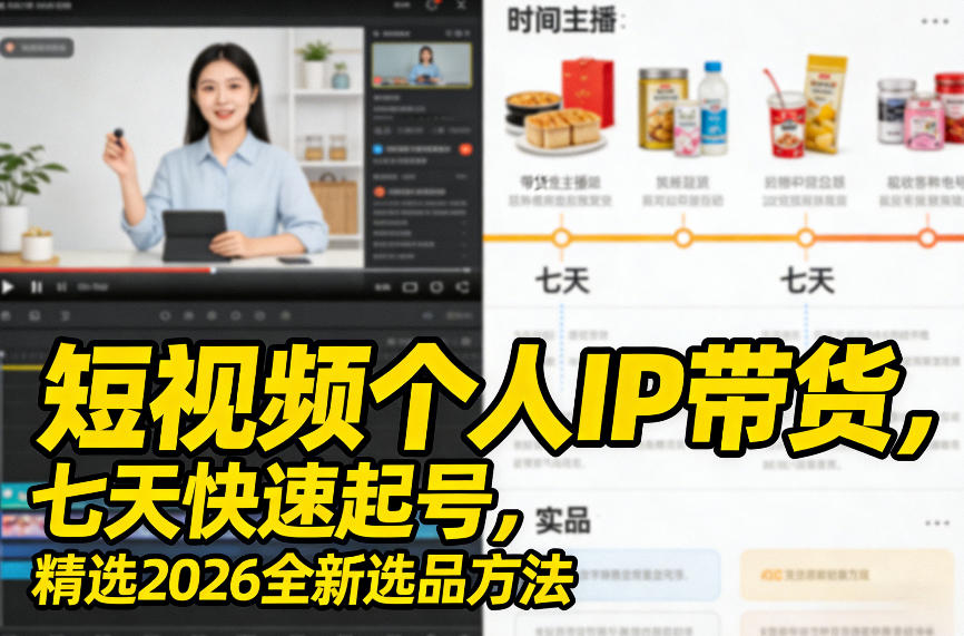 短视频个人IP带货，七天快速起号，精选2026全新选品方法-小创项目网