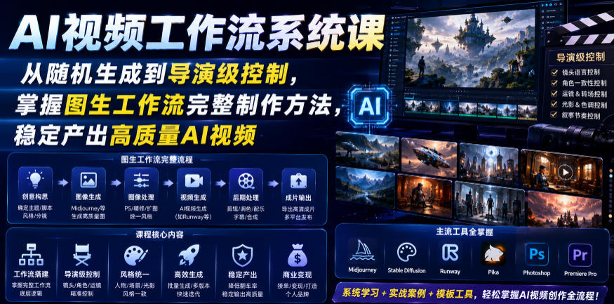 AI视频工作流系统课，从随机生成到导演级控制，掌握图生工作流完整制作方法，稳定产出高质量AI视频-小创项目网