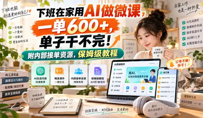 下班在家用AI做微课，一单600+，单子干不完！附内部接单资源，保姆级教程【揭秘】-小创项目网